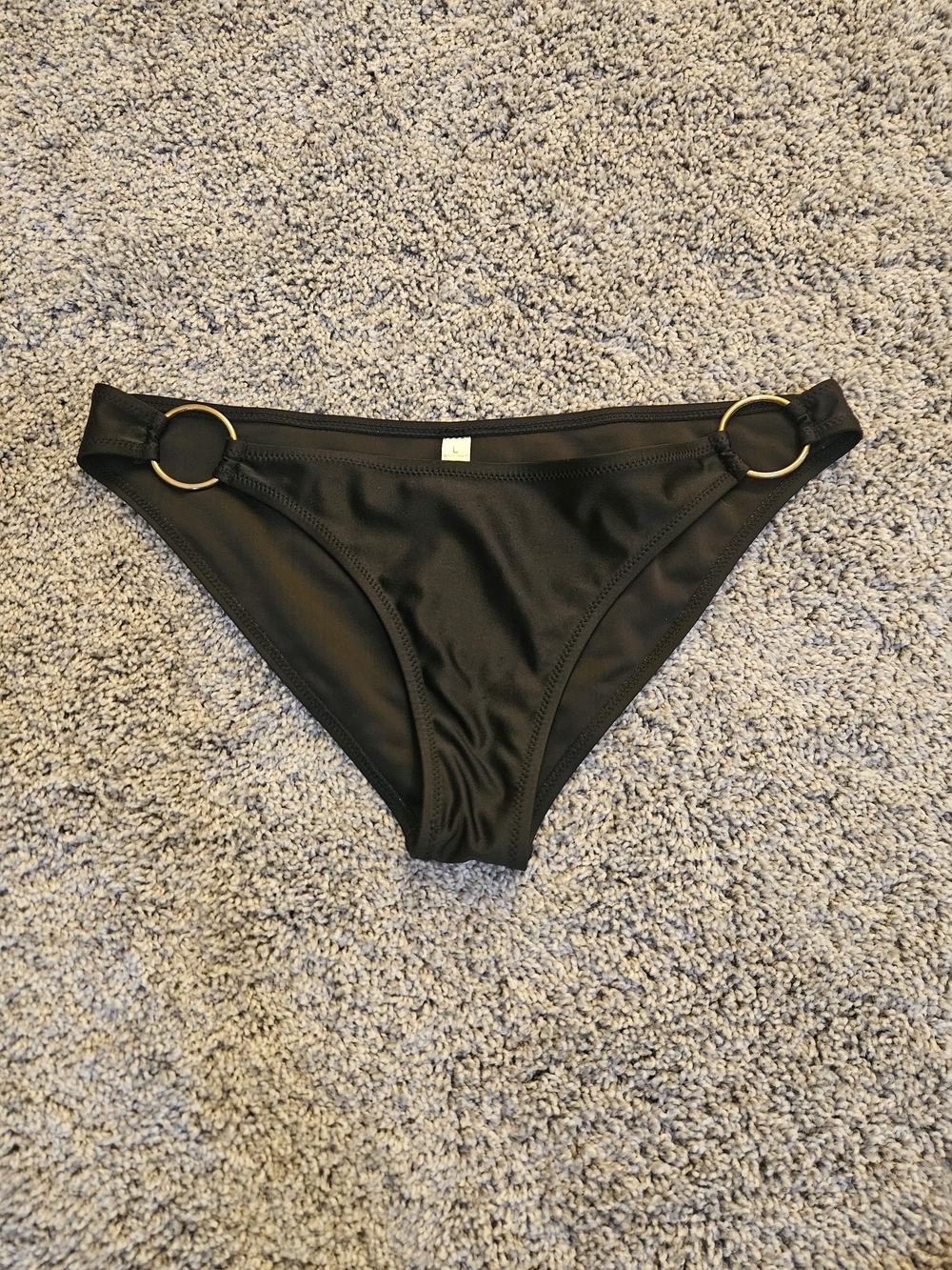 Black Women's Bikini Bottom with Gold Rings
